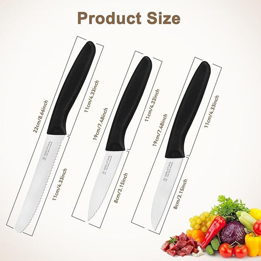 Paring Knife Set 6PCS, Ultra Sharp Kitchen Knives, Cutting & Peeling Knives, Kitchen Knives for Home Essentials, PP Plastic Handle-Black