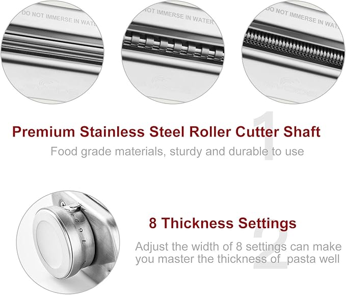 Pasta Attachment for KitchenAid Stand Mixer Included Pasta Sheet Roller, Spaghetti Cutter and Fettuccine Cutter Pasta Maker Stainless Steel Accessories 3Pcs by Gvode
