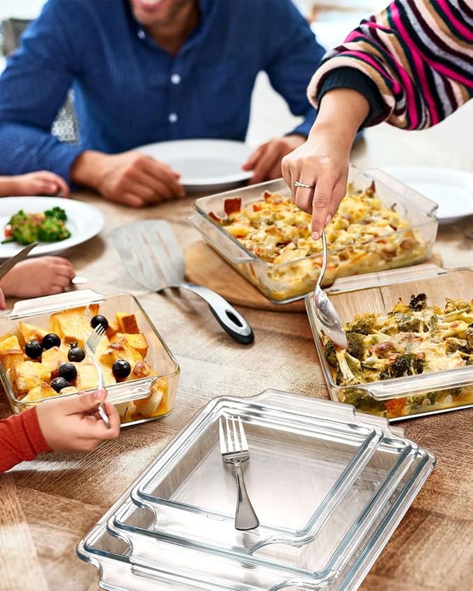 NUTRIUPS 8x8 Baking Dish Square Casserole Baking Dishes with Glass Cover Glass Casserole Dish with Lid Baking Dish Glass Baking Pan for Baking
