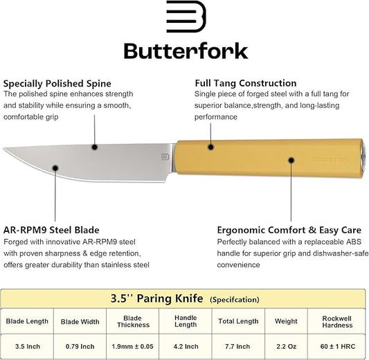 3.5 Inch Paring Knife, AR-RPM9 Steel Fruit Vegetable Knife with Ergonomic ABS Handle Oak Sheath, Ultra Sharp Kitchen Knife for Peeling Coring Cutting, Gift for Home Chefs