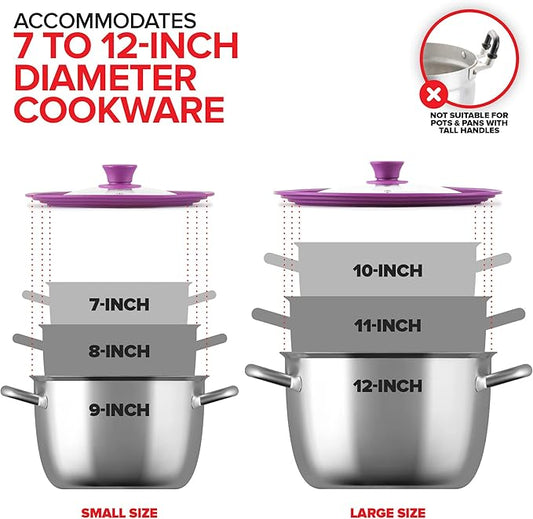 Modern Innovations Universal Lids (Set of 2) Fits 7 to 12-Inch Cookware, Silicone Replacement Pan Lid, Glass Top Covers for Skillets, Pots, Frying Pans, Cast Iron - Lavender