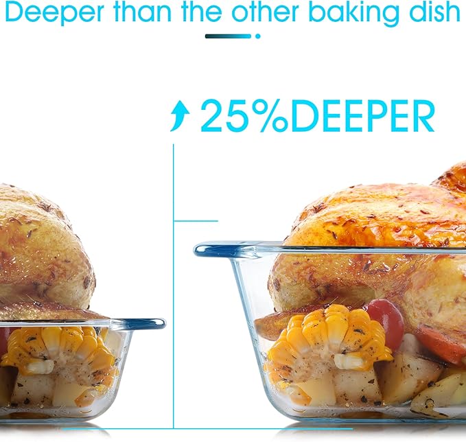 NUTRIUPS 3.7QT Deep Glass Baking Dish,(11.5×8inches)Large Glass Baking Pan,Rectangular Lasagna Pan,Glass Casserole Dish,Microwave & Oven Safe