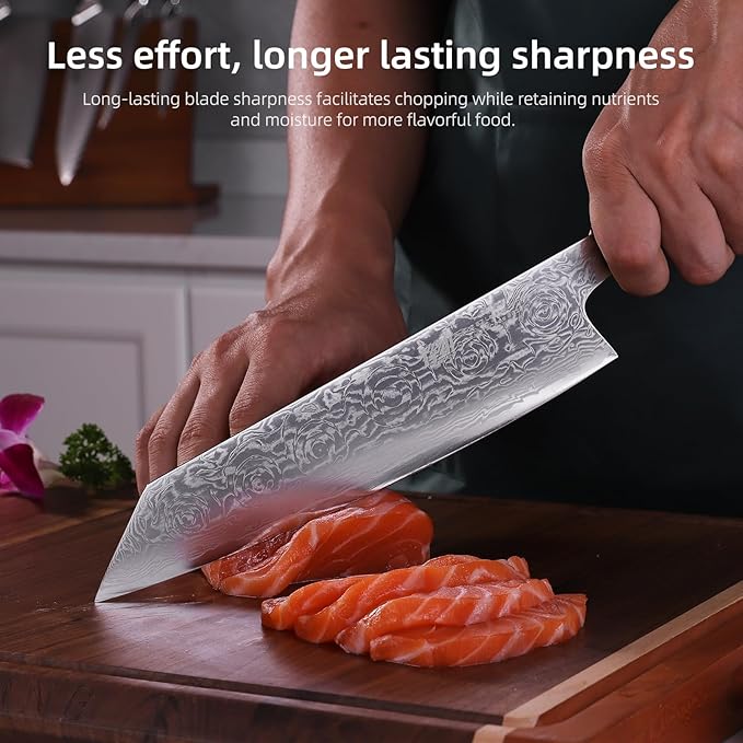 FINDKING 9 inch Japanese Kiritsuke Knife, Sharp Cuchillos Japoneses, Damascus Kitchen Knife for Professional & Home Chefs (BLACK-ROSE Series)