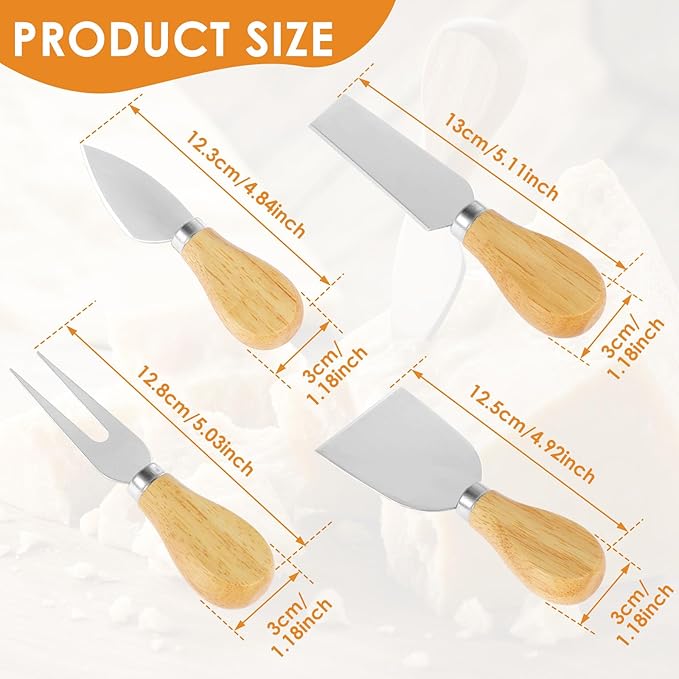 16Pcs Cheese Spreader Set with Wooden Handle Stainless Steel Butter Cutter Spreader Portable Cheese Cutting Spatula Rustproof Spatula Cheese Slicer Reusable Butter Spreader Tool for Cream Cheese