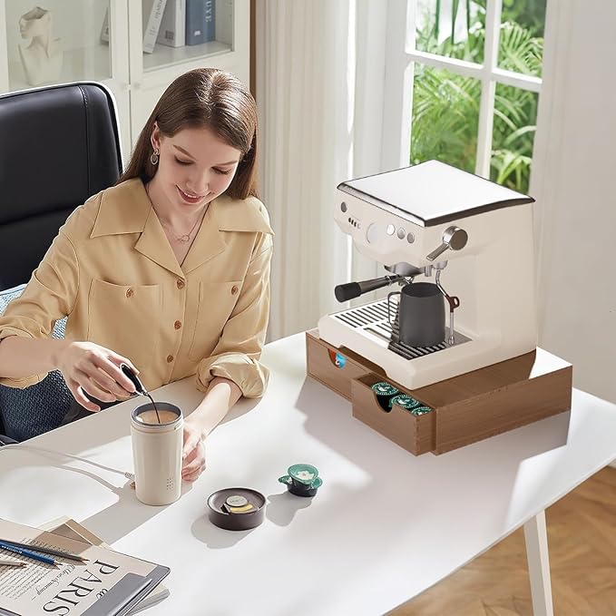 Wooden K Cup Holder - Coffee Pod Storage Drawer Tea Box, K Pod Organizer Coffee Maker Machine Stand, Kcup Holder for Counter, 30 Pod Capacity, Brown