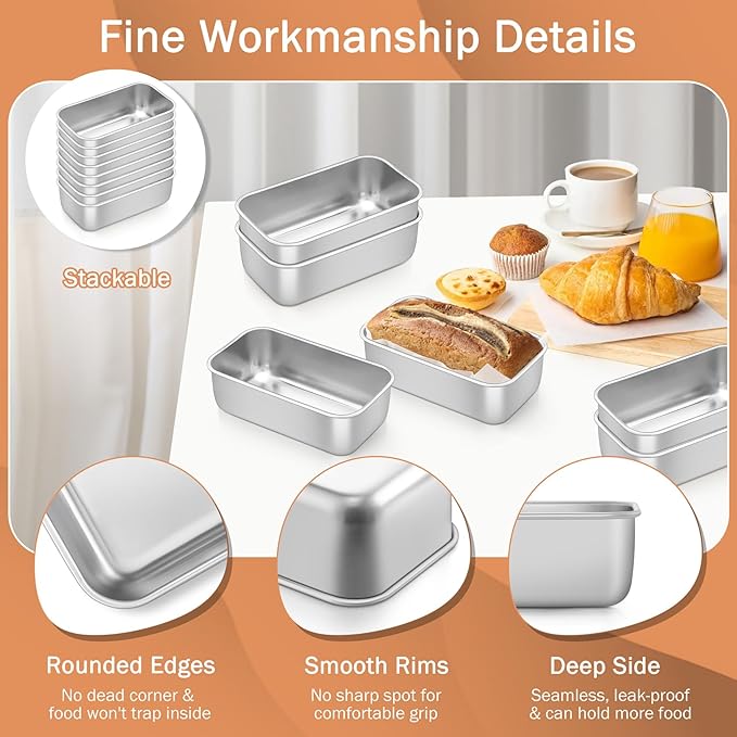 TeamFar Mini Loaf Pan, 12 PCS Stainless Steel Loaf Pans for Baking Bread, 6.3 x 3.5 Inch Bread Baking Pan for Homemade Bread, Meatloaf, Cake and Brownies, Non-Toxic, Oven & Dishwasher Safe