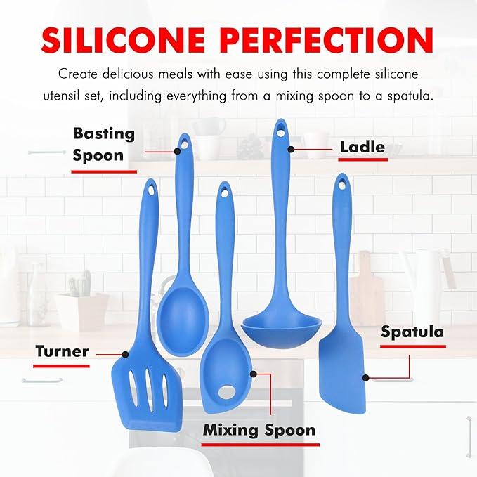 Chef Craft 42075 5 Piece Silicone Kitchen Tool and Utensil Set, Blue
