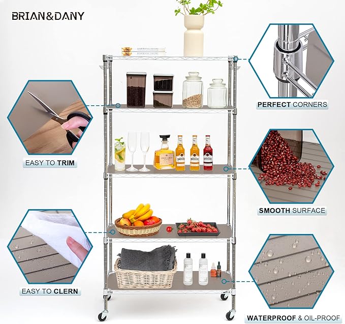 BRIAN & DANY Wire Shelf Liner 16" X 36", Heavy Duty Shelf Liners for Wire Shelving, Waterproof Protector Mats, Set of 5, Charcoal