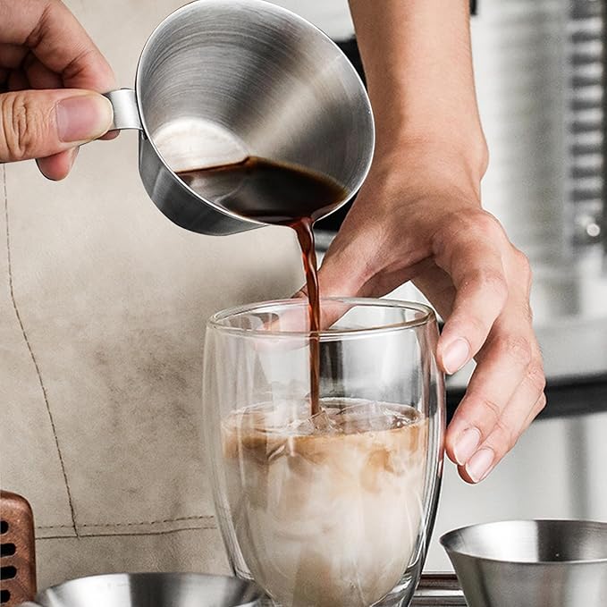 4 Pack Espresso Shot Cups with Handle Espresso Measuring Cup Dishwasher Safe Stainless Steel Pouring Cup for Tomato Sauce|Steak Sauce|Dessert|Beverage (Matte Glossy)
