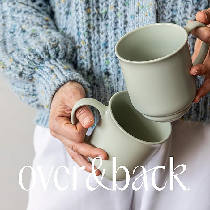 over&back Rim Stoneware Coffee Mugs - 4-Piece Mug Set - Enjoy the Perfect Cup of Coffee, Tea, Latte, and More - Semi-Matte Sage - 16oz