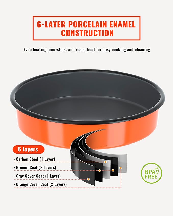 Round Roasting Pans Bakeware 4 Pack Enamelwere Baking Cake Pans Set Casserole Dishes 9/10/12/14inch Turkey Chichen Vegetables Roaster Oven Dishwasher Safe Thanksgivinfg Holiday (Orange)