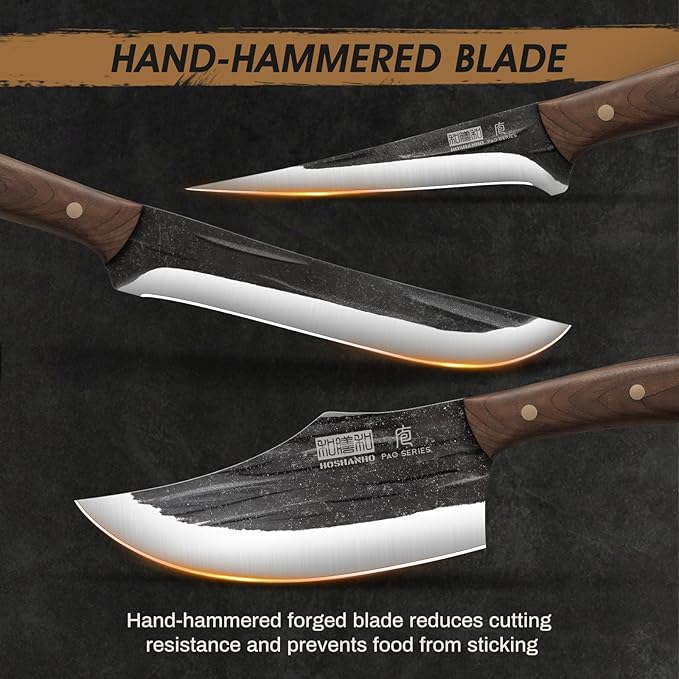 Butcher Knife Set, Hand Forged Butcher Chef Knife Set with Roll Bag, Sharp Meat Cleaver Knife & Bone Chopper Knives & Fillet Knives for Home & Camping & BBQ Gift for Men