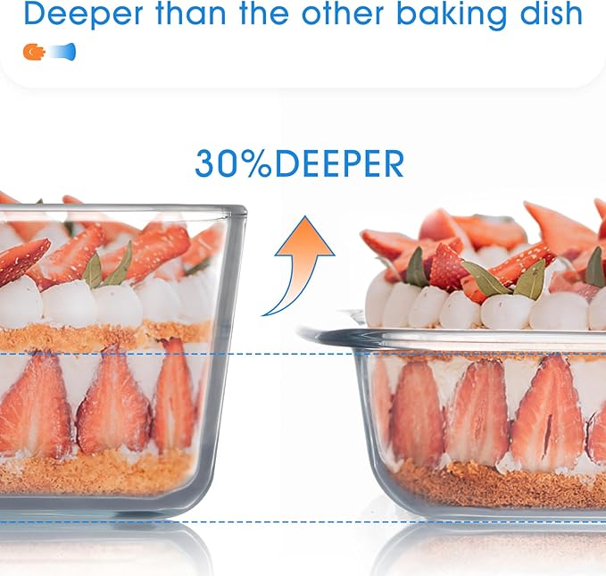 NUTRIUPS 2.6QT Deep Glass Baking Dish with Lid,(9×7in )Deep Rectangular Glass Baking Dish for Oven