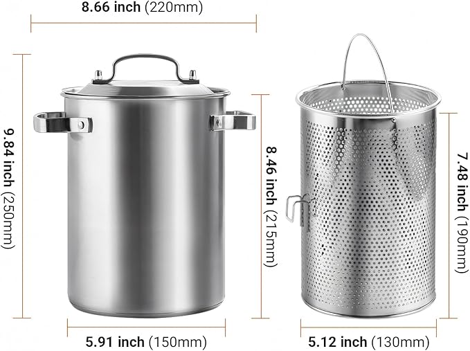 Asparagus Pot, Stainless Steel Asparagus Steamer Pot & Spaghetti Pasta Cooker with Perforated Steamer Basket - 3-Ply Base, 4.3L/1.14Gal, Versatile Cookware  