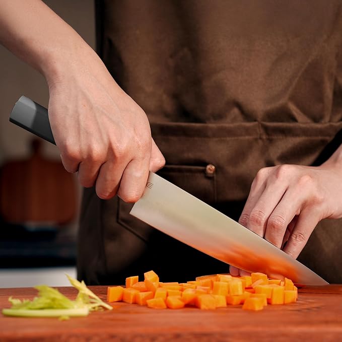 8 Inch Chef Knife, AR-RPM9 Steel & Ergonomic Handle Cooking Knife, Ultra Sharp Professional Kitchen Knife with Oak Sheath, Gift for Home Chefs