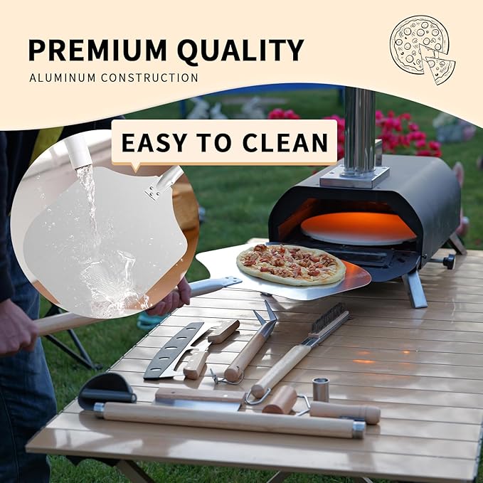 7PCS Pizza Oven Accessories Kit β Premium Pizza Making Tools Set for Home & Outdoor Ovens β Includes Pizza Peel, Oven Brush, Bubble Popper Turner, Rocker Cutter, Dough Roller & Scraper