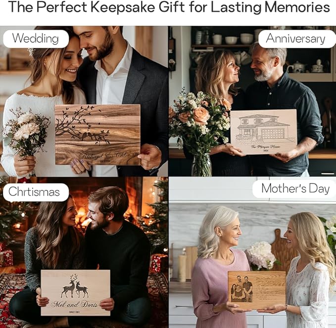 Personalized Oak Wood Cutting Board – Custom Lovebirds Engraving with Couple's Names – 8x12 Inches – Gift for Wedding, Anniversary, Christmas, Housewarming – Great for Parents and Friends