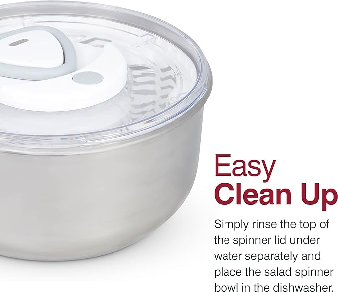 Zyliss Easy Spin 2 Stainless Steel Salad Spinner - Lettuce & Vegetable Spinner - Works as a Large Serving Bowl - Stainless Steel & BPA-Free Kitchen Essential - Silver