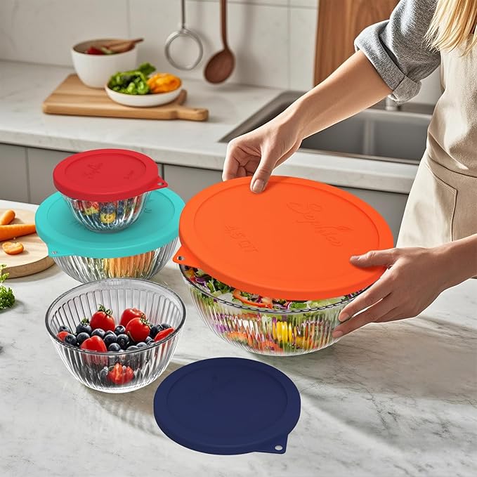 SOPHICO Silicone Replacement Lids for Pyrex Sculpted Glass & Tinted Glass Bowls Mixing Bowls(4 size)