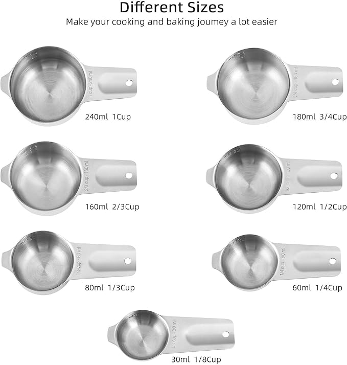 Measuring Cups and Spoons Set, Stainless Steel Measuring Cups and Spoons Set 20 With 7 Measure Cups & 9 Measure Spoons,1Leveler, 2Ring,1Conversion Chart for Kitchen & Baking