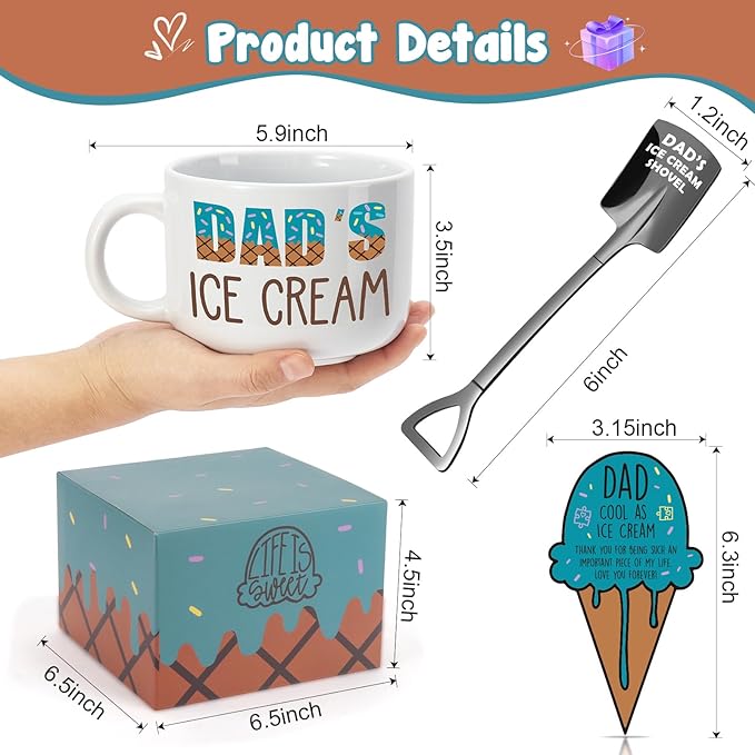 YEUYUQIU Dad Gifts from Daughter Son - Ideal Birthday Christmas Gift for Dad from Wife Kids, Cool Dad's Ice Cream Bowl Ice Cream Shovel Set Present, Fathers Day Birthday Xmas Gifts for Daddy Father