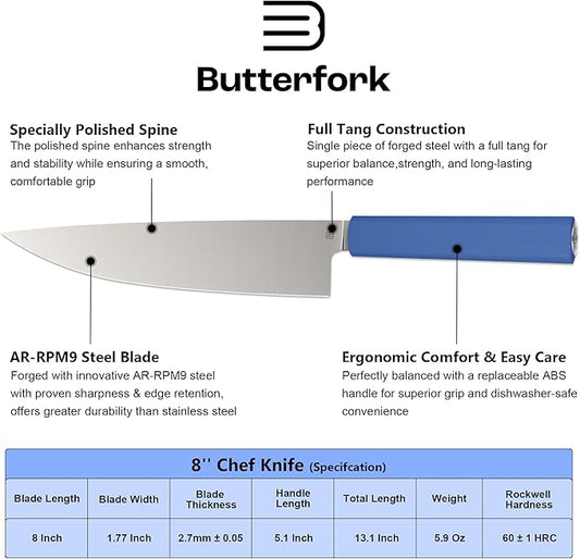 8 Inch Chef Knife, AR-RPM9 Steel & Ergonomic Handle Cooking Knife, Ultra Sharp Professional Kitchen Knife with Oak Sheath, Gift for Home Chefs