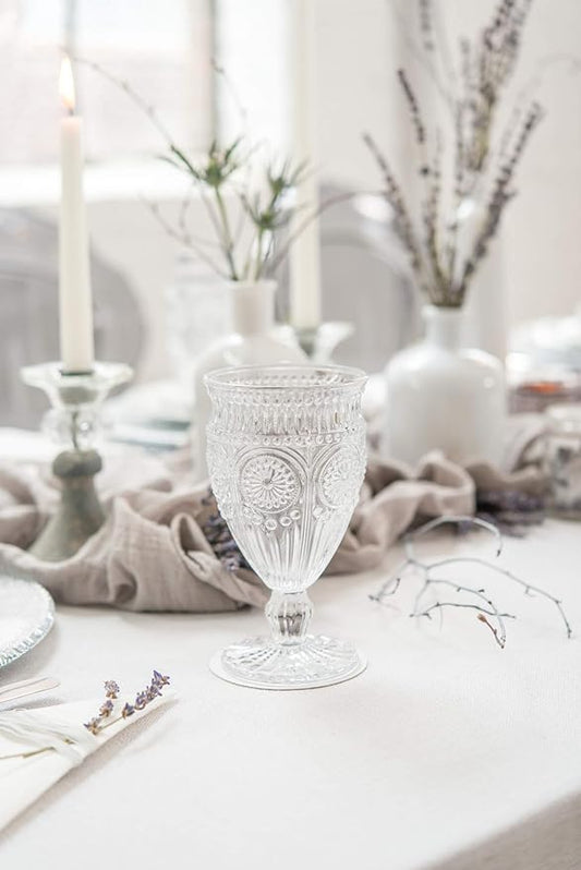 Weddingstar Vintage Inspired Pressed Glass Goblet, Clear