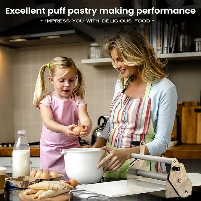 Compact Dough Sheeter (12") with 2 Sheeter Board. Manual Dough Sheeter Machine with Adjustable Thickness Settings for Making Fudge Crust, Pizza Dough, Puff Pastry Dough