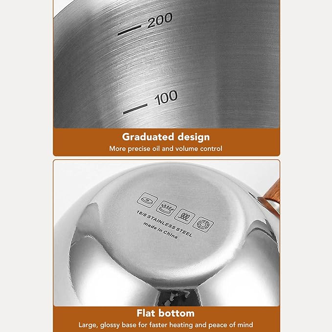 Stainless Steel Butter Warmer Pot, 12oz/17oz Dual Pour Spout Milk Pan with Induction Bottom & Quick Heating Design for Melting Chocolate, Cheese, Caramel Sauce and Coffee in Kitchen