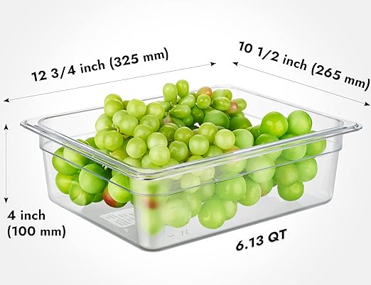 CURTA 6 Pack NSF Food Pans, Half Size 4 Inch Deep, Commercial Polycarbonate Plastic Clear Freezer-Safe