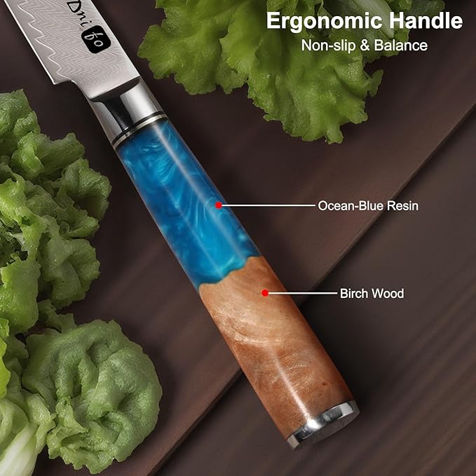 Kitchen Utility Knife 5 Inch, Japanese VG10 Steel Damascus Paring knife, Small Kitchen chef Knife with Gift Box and Resin Wood Handle, Ideal Birthday Gift for Men and Women