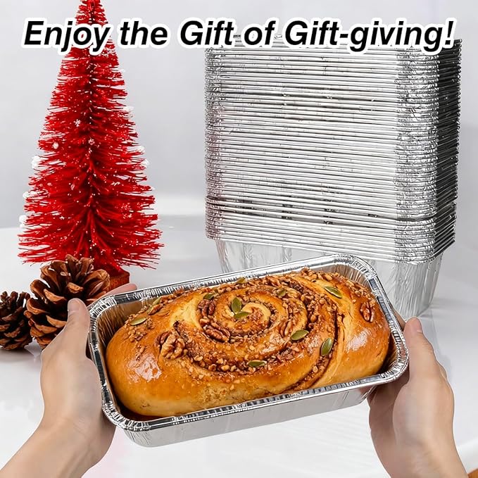 50 Pack 2Lb Loaf Pans, 8.5" X 4.5" X 2.6" Foil Heavy Duty Disposable Aluminum Foil, Premium Bread Pans for Baking Homemade Cakes & Breads Holiday Treats Food Storage