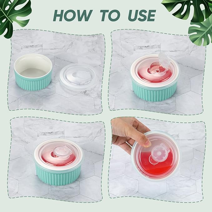 6 Sets Porcelain Ramekins with Lids 8 Oz Oven Safe Creme Brulee Souffle Ramekins with Covers for Oven Stackable Ceramic Bowl with Lid Baking Dishes Cups for Baking(Multi Colors)