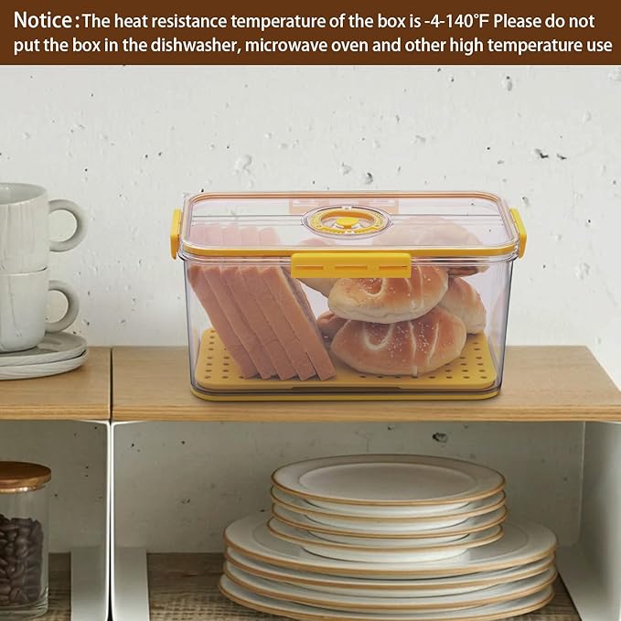 Bread Box Bread Boxes for Kitchen Counter Airtight, Time Recording Bread Storage Container with Lid, Bread Keeper for Homemade Bread, Toast, Bagel, Donut and Cookies, LARGE Yellow