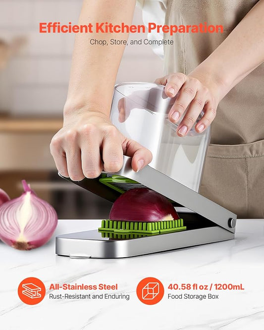 VEVOR Vegetable Chopper, Food Veggie Cutter with 3 Stainless Steel Blades, Onion Slicer with Container, Salad Potato Dicer Kitchen Gadgets & Essentials Home Appliances Tools for Easy DIY, Silver