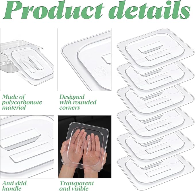 15 Pcs 1/6 Size Polycarbonate Food Pan Lids with Handle, Universal Handled Clear Steam Pan Food Storage Containers Covers for Fruits Vegetables Beans Corns Restaurant Hotel Commercial