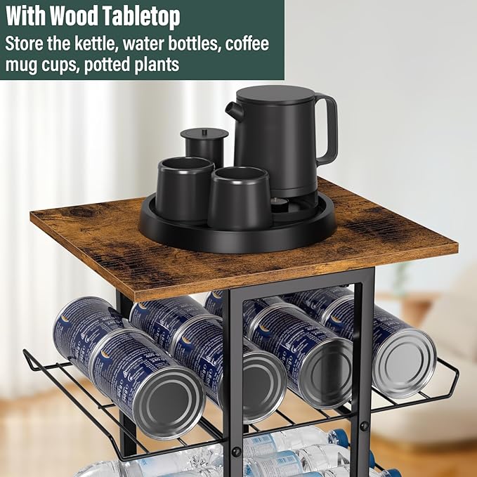 Water Bottle Organizer 6 Tier Bottled Water Storage Rack with Wheels Water Bottle Stand Drink Holder Metal Beverage Rack Soda Can Shelf Organizer for Pantry Kitchen Home Office Party, Brown