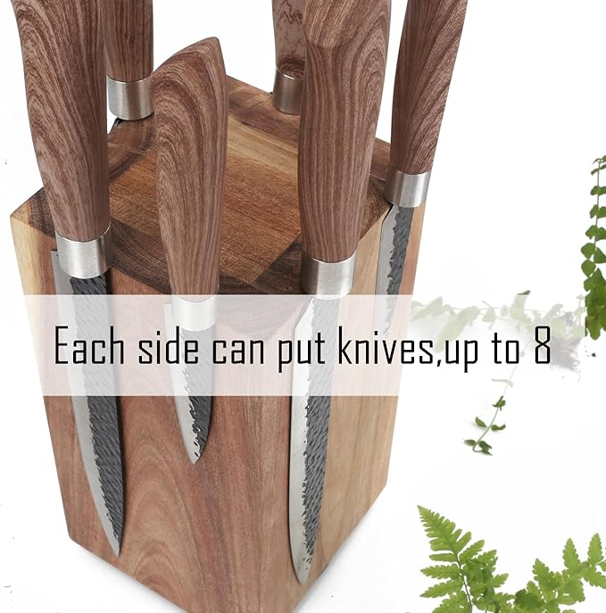 Resafy Magnetic Knife Wooden Block 360 Rotatable Knife Holder Rack with Strong Enhanced Magnets, Acacia Wood & Stainless Steel, Modern Black Style