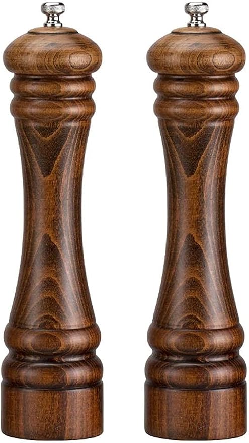 Salt and Pepper Grinder Wooden Salt and Pepper Mill Set Shakers with Stainless Steel,Adjustable Grinding Thickness-Pack of 2