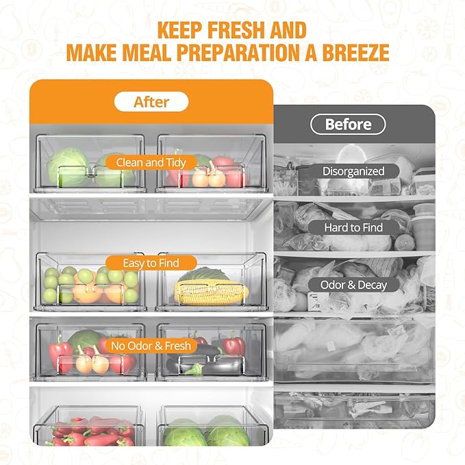 2 Pack Stackable Storage Drawers - Clear Refrigerator Drawers for Refrigerator Organizers and Storage, Acrylic Fridge Drawer Organizer with Handles for Bathroom, Undersink, Cabinet, Pantry, etc