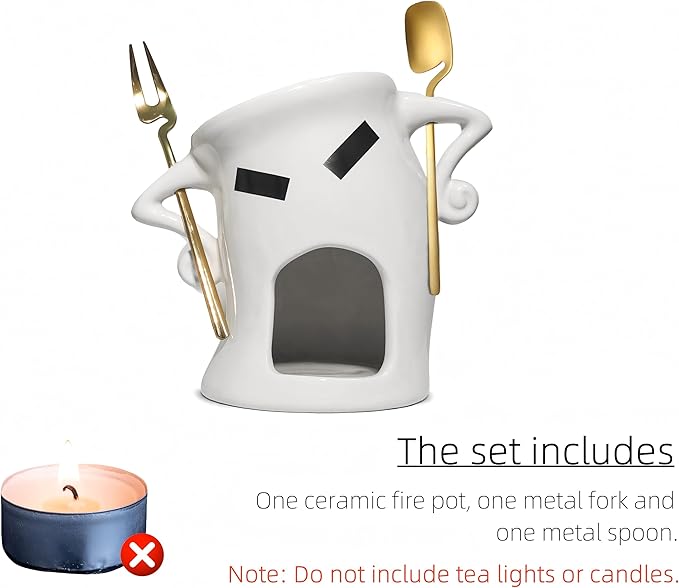 Chocolate Fondue Mug With Attitude, Cheese, Candy Mini Ceramic Fondue Mugs Gift Set with 1 Forks & 1 Scoop - Sweet Fondue Cup Set for Gifts Parties Cozy Nights