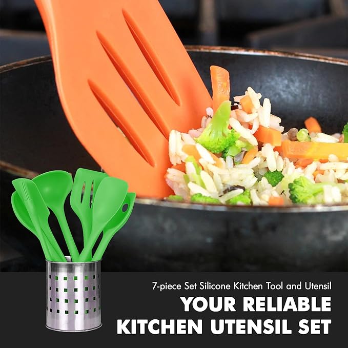 Chef Craft Premium Silicone Kitchen Tool and Utensil Set, 7 Piece, Green