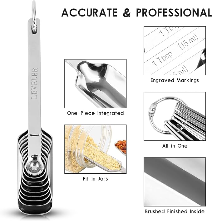 Measuring Cups and Spoons Set, Stainless Steel Measuring Cups and Spoons Set 20 With 7 Measure Cups & 9 Measure Spoons,1Leveler, 2Ring,1Conversion Chart for Kitchen & Baking