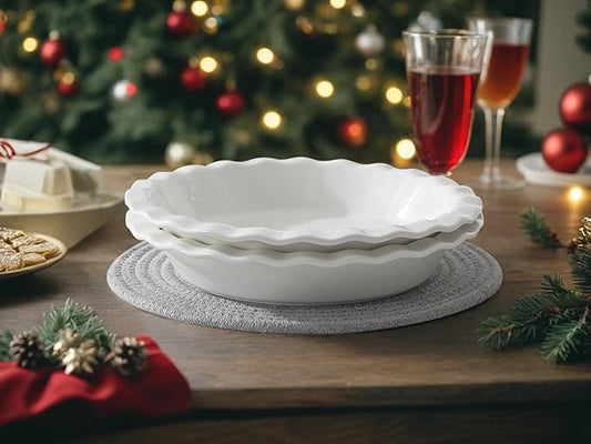 MALACASA Ceramic Pie Pan Set of 2, 9 inch, 40 oz Round Pie Dishes with Fluted Edges, Non Stick, For Quiche, Apple Pies, Pot Pies & More