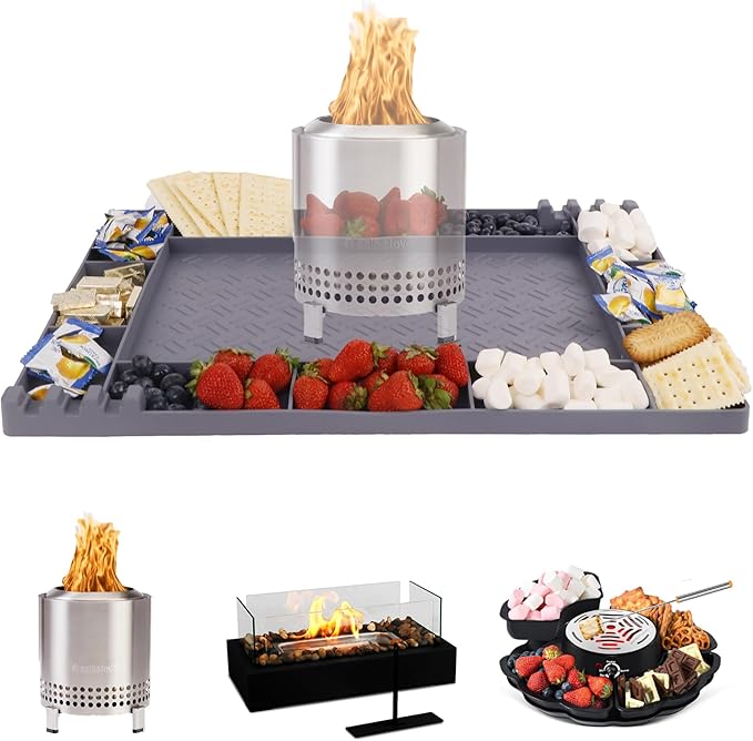 Silicone Mat for Solo Stove Mesa XL&Tabletop Fire Pit,Heat-Resistant Grill Mat, 22"x15",Up to 500°F, Fire Pit Table Protector for Smores,Patio,Cooking,BBQ & Deck-Gray