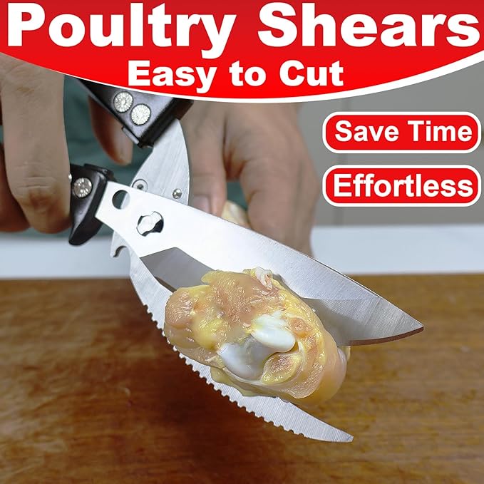Poultry Shears Heavy Duty, Kitchen Scissors All Purpose, Chicken, Fish, Meat, Black