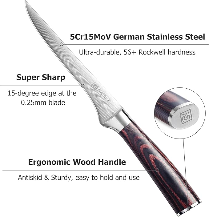 PAUDIN Boning Knife 6 Inch, Super Sharp Fillet Knife, German High Carbon Stainless Steel Deboning Knives, Professional Boning Knives for Meat Poultry Chicken, Pakkawood Handle with Gift Box