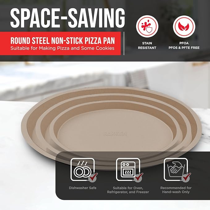 White Marble Non Stick Pizza Pans Set of 3 – Carbon Steel Pizza Baking Trays (9.45", 11.02", 12.99") for Oven Use, Durable, PFOA, PFOS, PTFE Free, Dishwasher Safe, Stain-resistant, Easy Cleanup