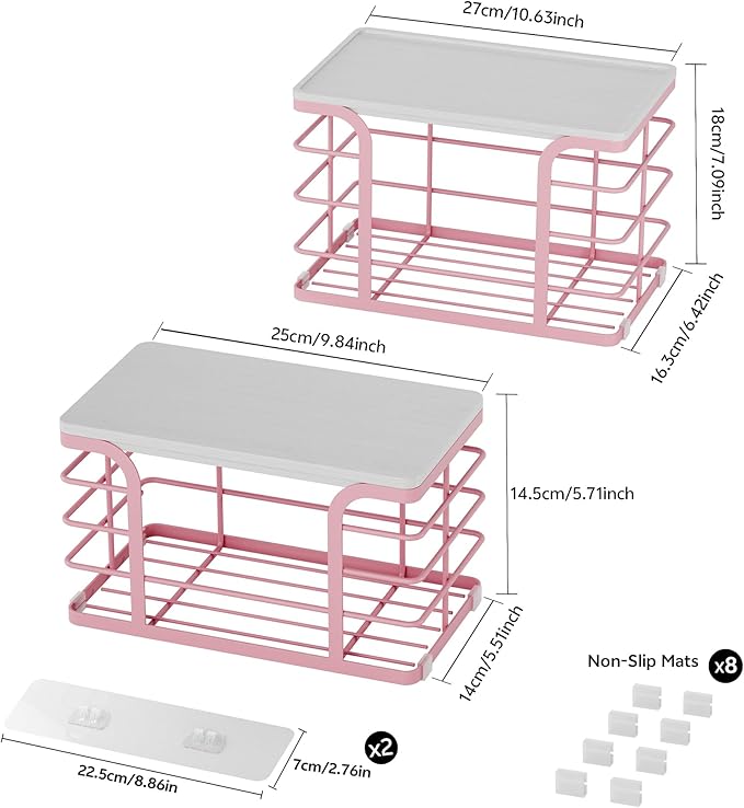 2 Pack Trash Bag Holder with Bamboo Top,Stackable Storage Bathroom Organizer Kitchen Laundry Pantry Organizers for Countertop Organization,Pink