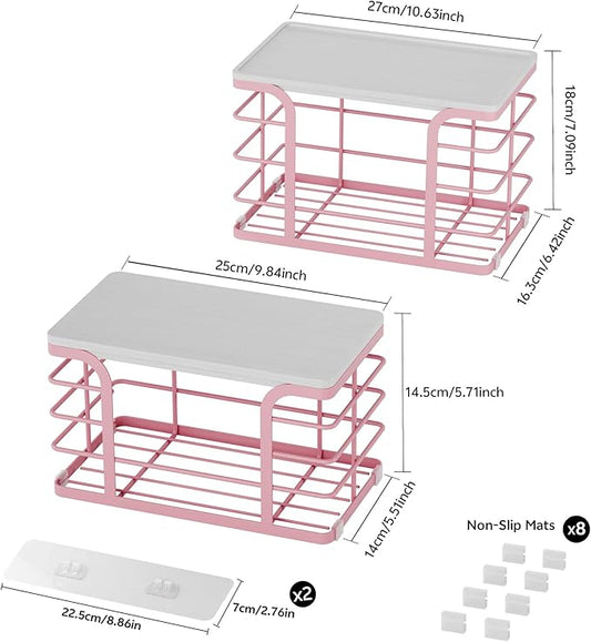 2 Pack Trash Bag Holder with Bamboo Top,Stackable Storage Bathroom Organizer Kitchen Laundry Pantry Organizers for Countertop Organization,Pink